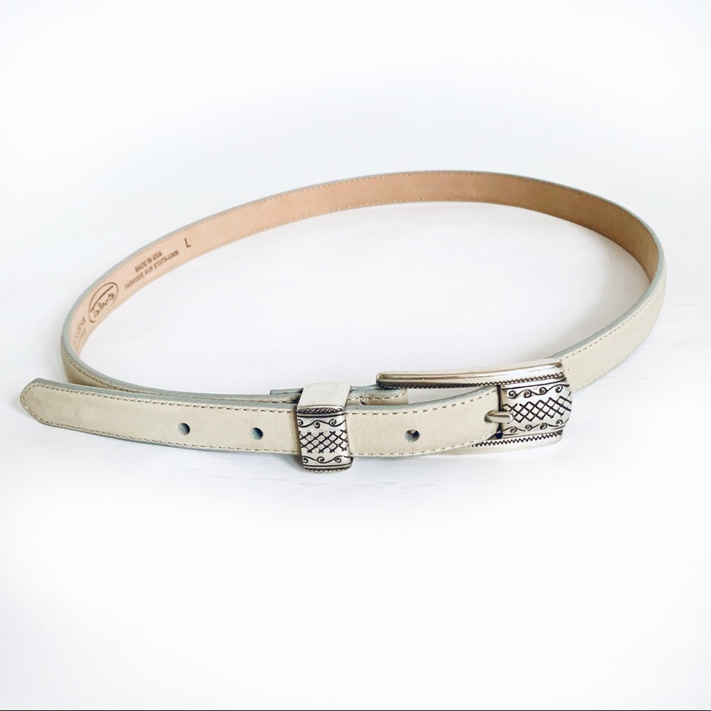 Talbots Grey Leather Belt w/Silver Buckle Size L